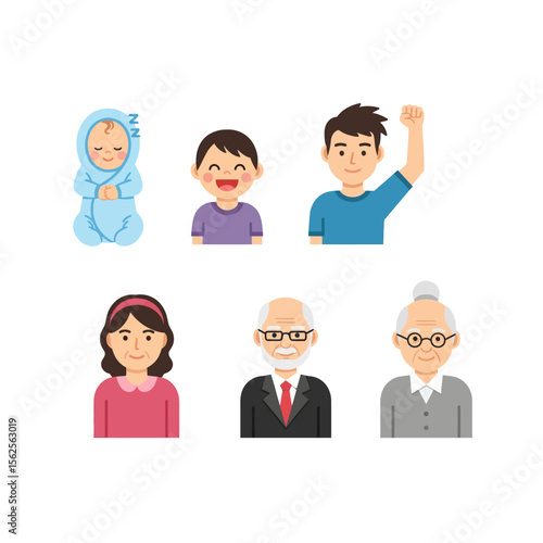 Diverse Representation of Human Life Stages from Infancy to Old Age Across Generations Showing Different Ages and Genders