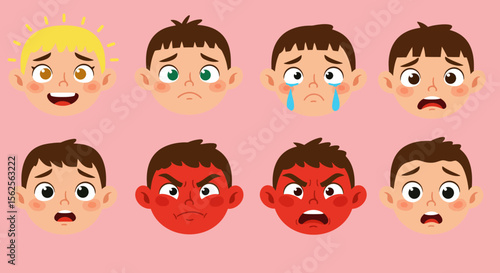 Illustrating a Range of Human Emotions Through Expressive Cartoon Faces Showing Joy Sadness Anger Surprise Fear and Confusion for Educational Purposes