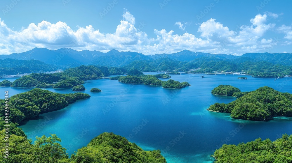 Coastal islands, turquoise water, lush hills Coastal islands, turquoise water, lush hills