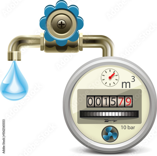 Water Tap with Water Meter Vector Illustration