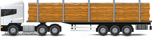 White Semi Truck Carrying Logs – Timber Transportation Vehicle