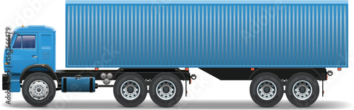 Blue Container Truck Side View – International Cargo Transport