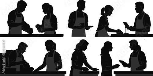 Chef Couple Cooking Together – Black and White Silhouette Set