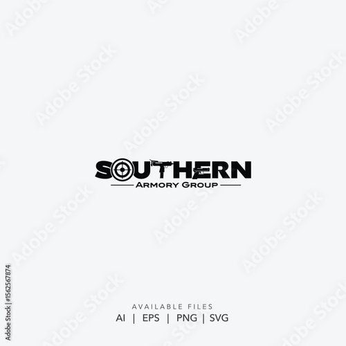 Bold Black and White Armory Logo , Southern Armory Group Logo with Precision Crosshairs Target Icon
