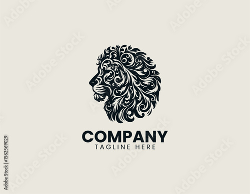 Herbal lion head logo vector illustration featuring plant elements for organic identity and strong natural branding concept