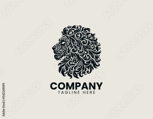 Lion head combined with herbal leaves in elegant vector logo illustration representing strength and natural healing