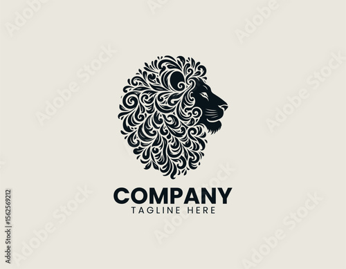 Lion with herbal leaves forming an organic logo vector illustration for natural product and wellness branding identity