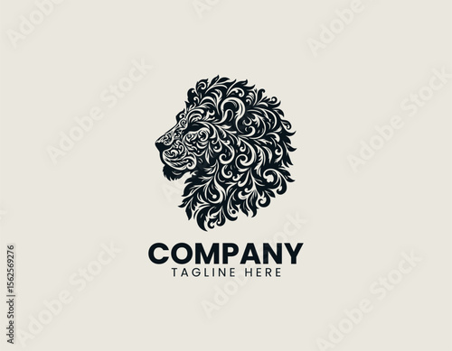 Lion with herbal leaves forming an organic logo vector illustration for natural product and wellness branding identity