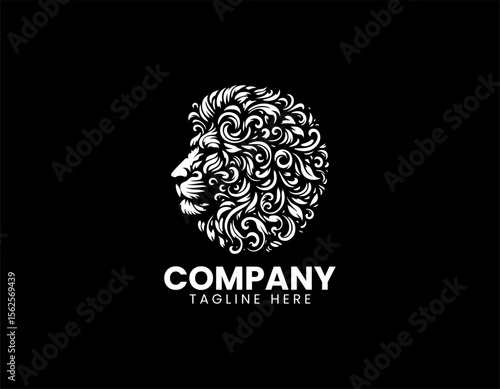 Lion head combined with herbal leaves in elegant vector logo illustration representing strength and natural healing