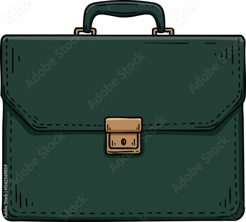 Dark green leather briefcase with golden lock and handle office accessory vector illustration
