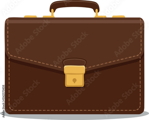 Briefcase with brown leather texture and golden lock handle vector illustration for professional business use