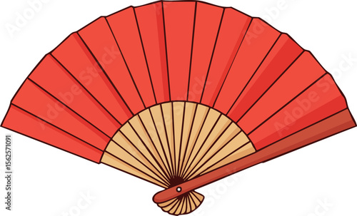 Red folding hand fan traditional accessory for cooling and decoration vector illustration