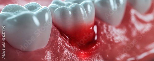 Pain with acute discomfort concept. Dental illustration showing bleeding gums and teeth with inflammation.