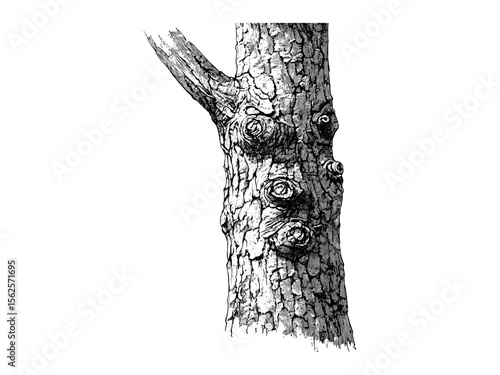 Ash Tree Trunk hand-drawn sketch, vintage engraving, rustic woodland decor, botanical art, retro tree design, eco-friendly print, ash bark, black tree illustration, forest nature print,