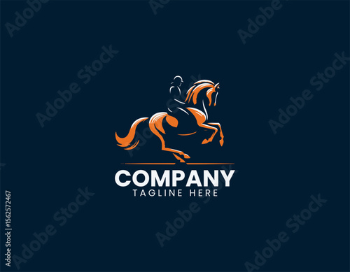 Dressage horse in elegant movement captured as clean vector logo illustration for equestrian sport branding design