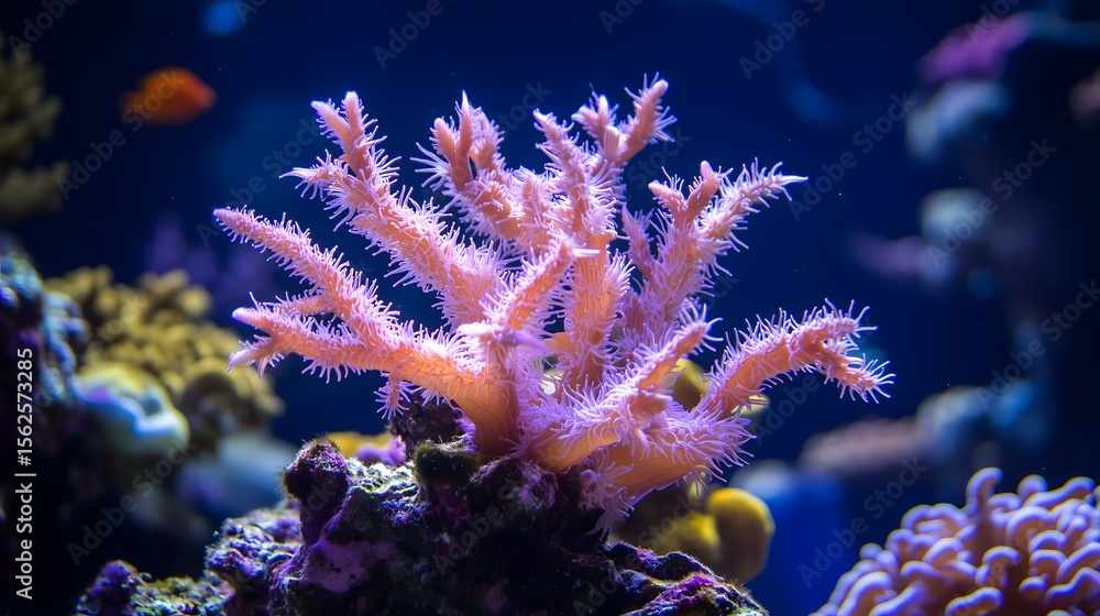Naklejka premium Pink coral polyps underwater vibrant ocean reef scene sea underthesea oceanlife