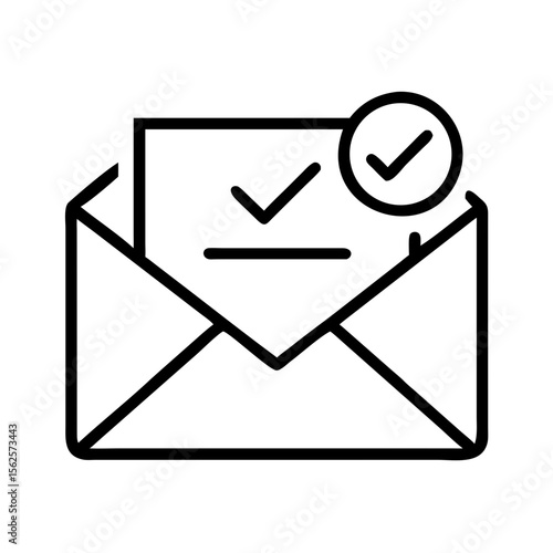 Email confirmation icon with checkmark in minimalist design  