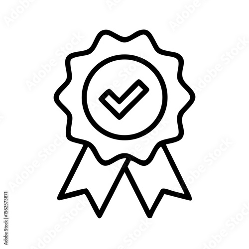 Award badge with checkmark in line art style  