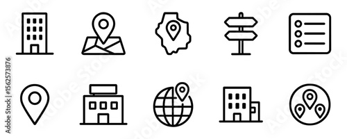 Location and navigation outline icon set. direction, gps, map, sign icons collection