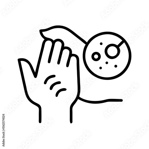 Hand with contact dermatitis symptoms and a dermatological diagram  