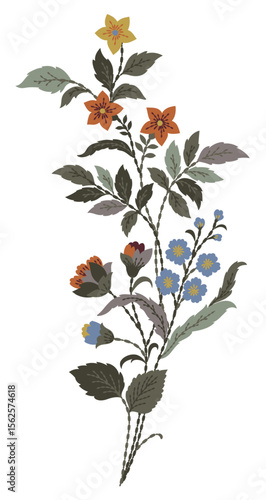 Vintage Floral Composition Embroidery Embellishment Design Vector