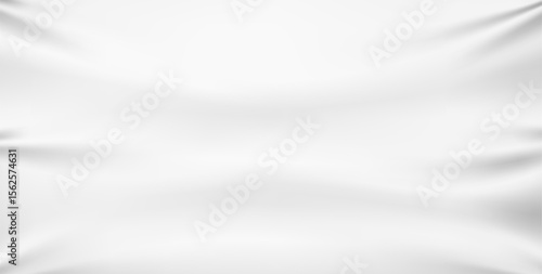 Realistic texture of textile. White fabric banner mockup. Stretched rectangular cloth. Canvas material with fold texture. Presentation drape creases. Vector empty billboard background