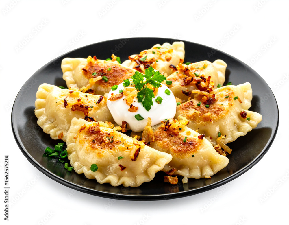 Golden Pan-Fried Pierogi Dumplings with Sour Cream and Onions Golden Pan-Fried Pierogi Dumplings with Sour Cream and Onions