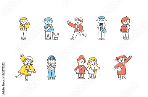 明るい子供たちのイラストセット