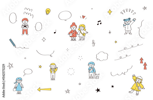 明るい子供たちのイラストセット
