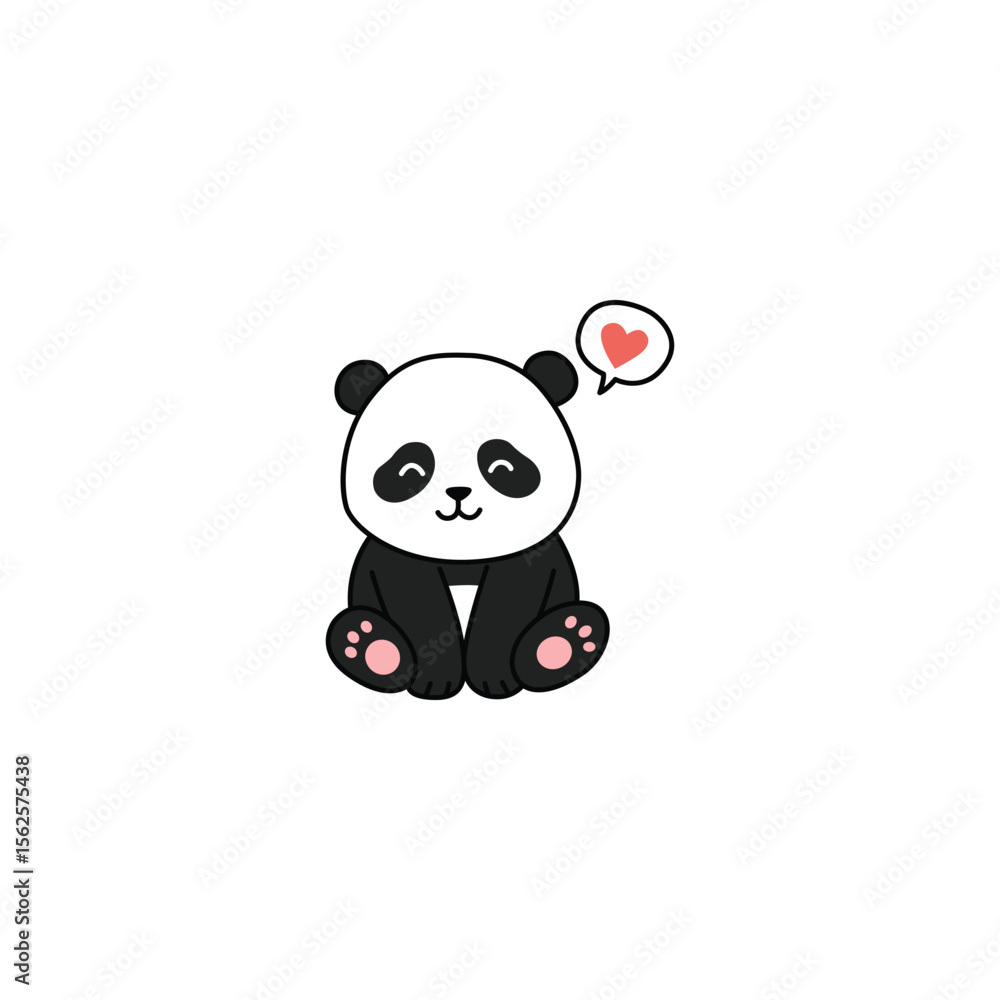 Naklejka premium An icon of a cute cartoon panda sitting with a heart symbol and question mark above its head, symbolizing love, affection, and curiosity about emotions.