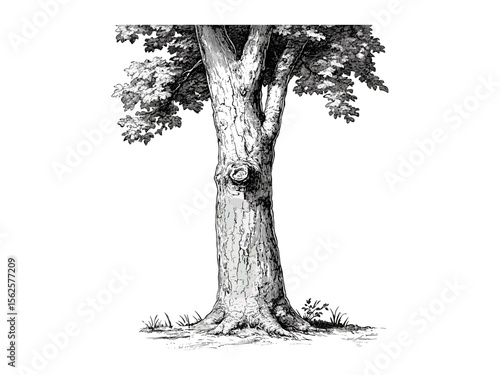 Beech Tree trunk engraving, vintage botanical illustration, rustic tree design, beech bark detail, eco art, woodland decor, black and white sketch, antique nature drawing, classic forestry art