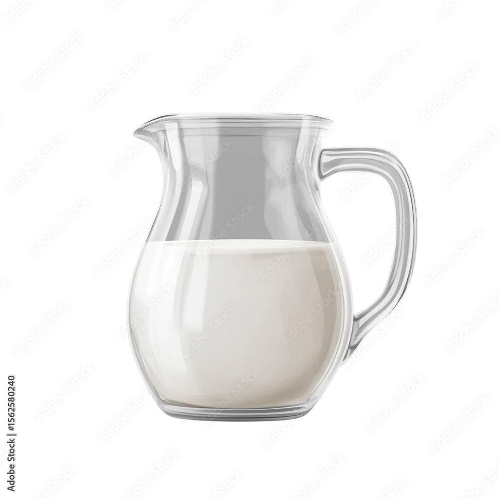 Jug of fresh milk isolated on white background with handle and glass pitcher Jug of fresh milk isolated on white background with handle and glass pitcher