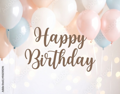 Bunch of bright balloons and text against color background happy birthday horizontal illustration. 3d realistic air balloons with confetti