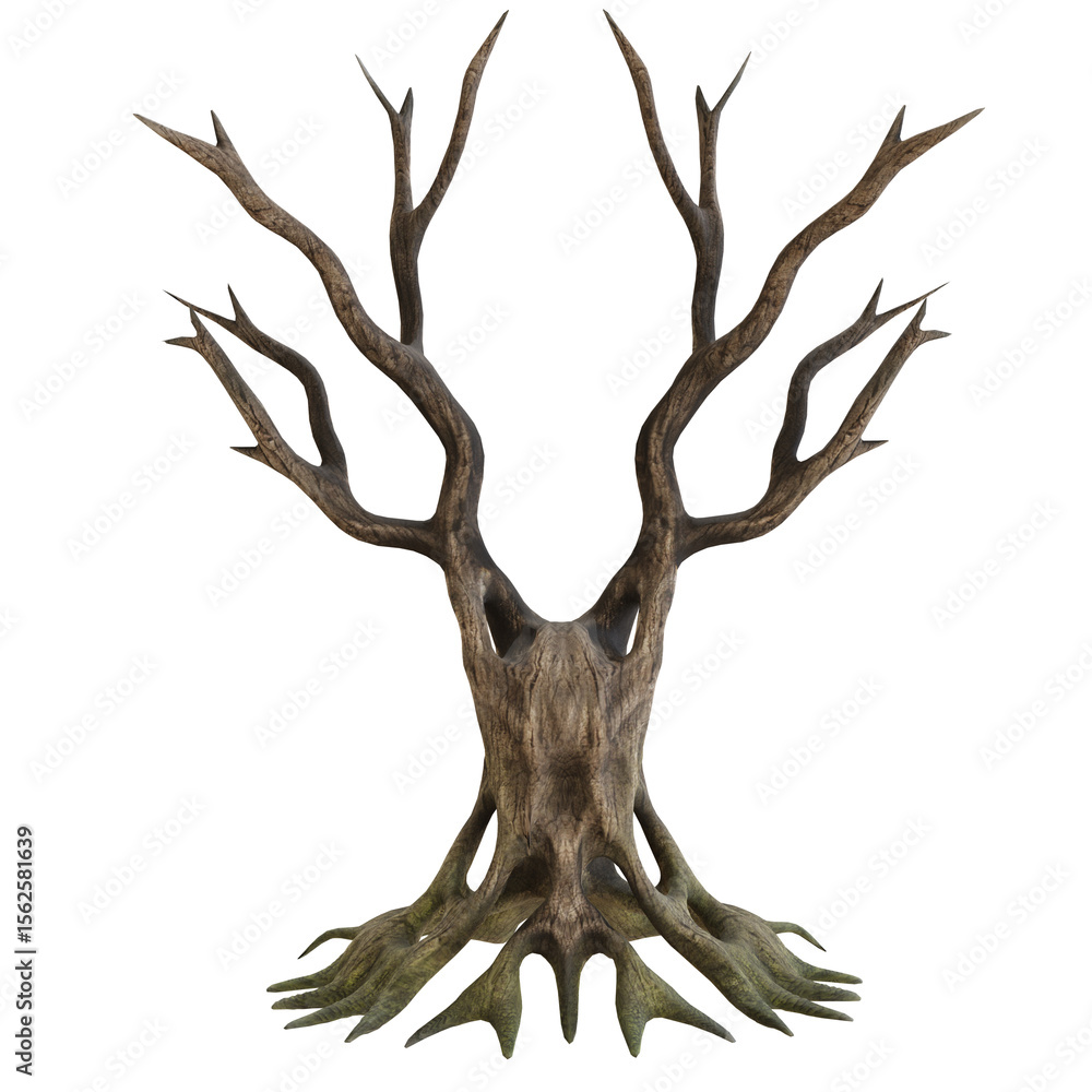 Fototapeta premium 3D rendered spooky tree with a face isolated on transparent background