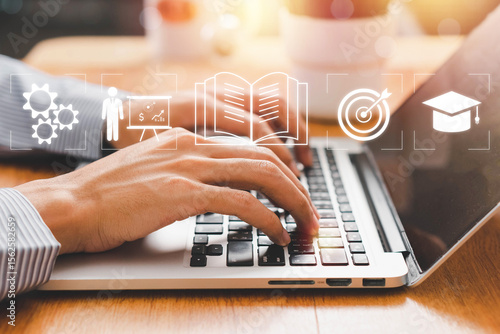 Education, E-learning technology concept. AI and machine learning enhance personalized learning. Technology course, business training. E-learning, online education, education, internet learning.