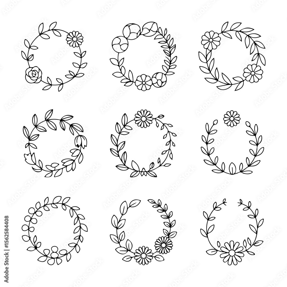 Obraz premium Unique and high quality Floral wreath line icon set
