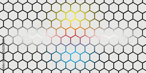 White 3d hexagonal technology vector abstract background. Blue bright energy flashes under hexagon in modern technology futuristic background vector illustration. White honeycomb texture grid.
