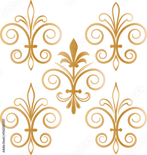 Golden floral scrollwork and fleur de lis pattern ornate