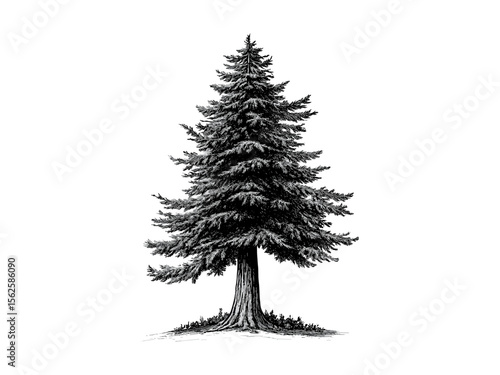 Cedar tree bark vintage engraving, hand-drawn botanical illustration, evergreen decor, natural texture, eco-friendly print, retro sketch, black ink engraving, old nature artwork