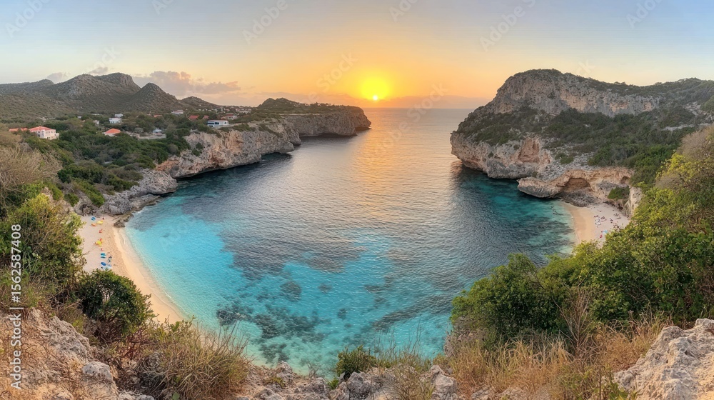 Obraz premium Dramatic sunset over secluded cove