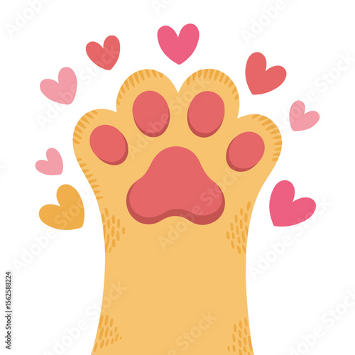 Cat paw print with heart shapes valentine love vector