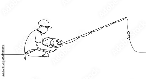 Fisherman catching fish while fishing