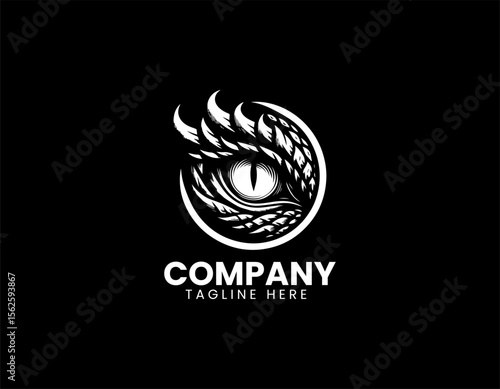 Fantasy dragon eye in a bold vector logo for mythological creature branding and design