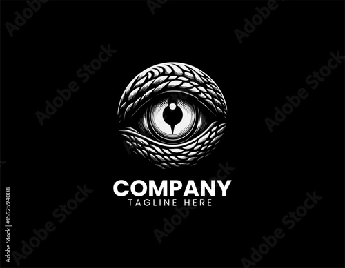 Fantasy dragon eye in a bold vector logo for mythological creature branding and design