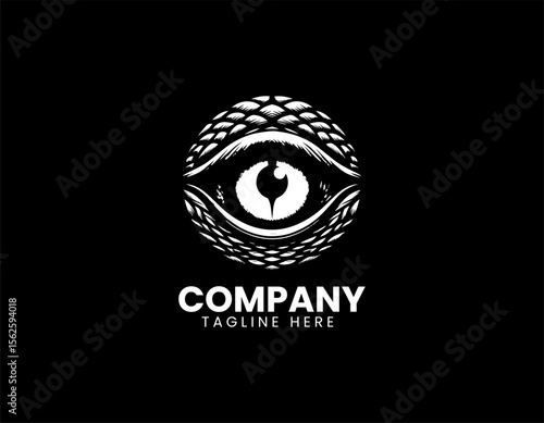Fantasy dragon eye in a bold vector logo for mythological creature branding and design