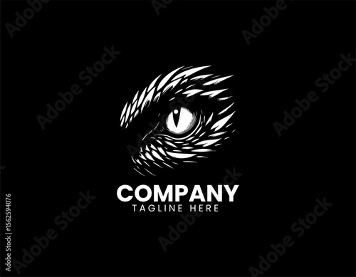Fantasy dragon eye in a bold vector logo for mythological creature branding and design