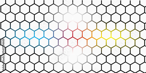 White 3d hexagonal technology vector abstract background. Blue bright energy flashes under hexagon in modern technology futuristic background vector illustration. White honeycomb texture grid.