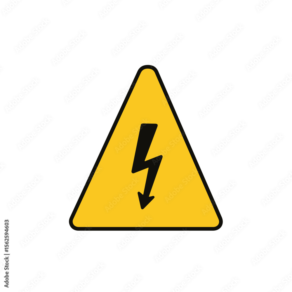 Yellow warning sign with a lightning bolt symbol in black, cautioning of electrical hazards. Yellow warning sign with a lightning bolt symbol in black, cautioning of electrical hazards.