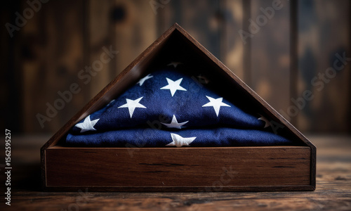 A Respectfully Folded American Flag Presented in a Wooden Display Case