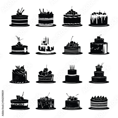 birthday cake silhouette set, Black & White silhouette set